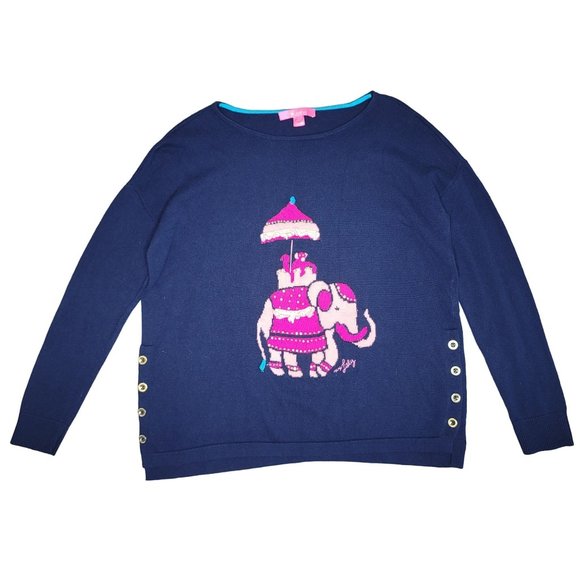 lilly pulitzer Caralynn Elephant Sweater knit buttons tassel crew neck size S - Picture 2 of 12